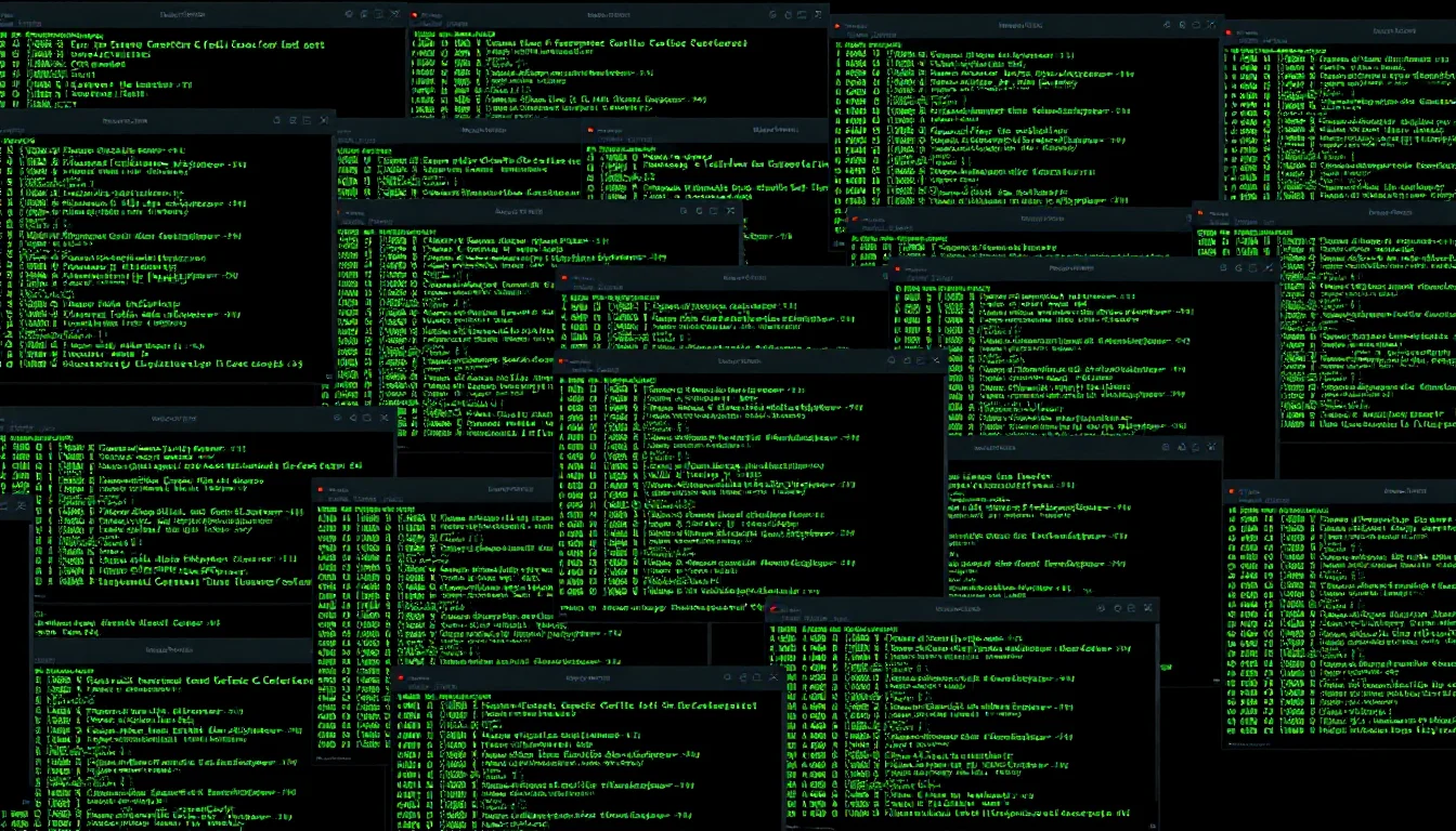Dark editorial cover: a lone CRT terminal monitor glows with electric lime phosphor command-line text against a deep charcoal void, cascading output spiralling in a closed loop around it — a system investigating its own wreckage.